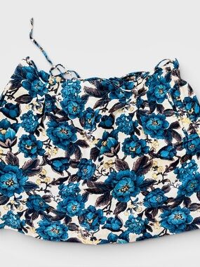 LOFT Blue Floral Linen Mini Skirt with Pockets